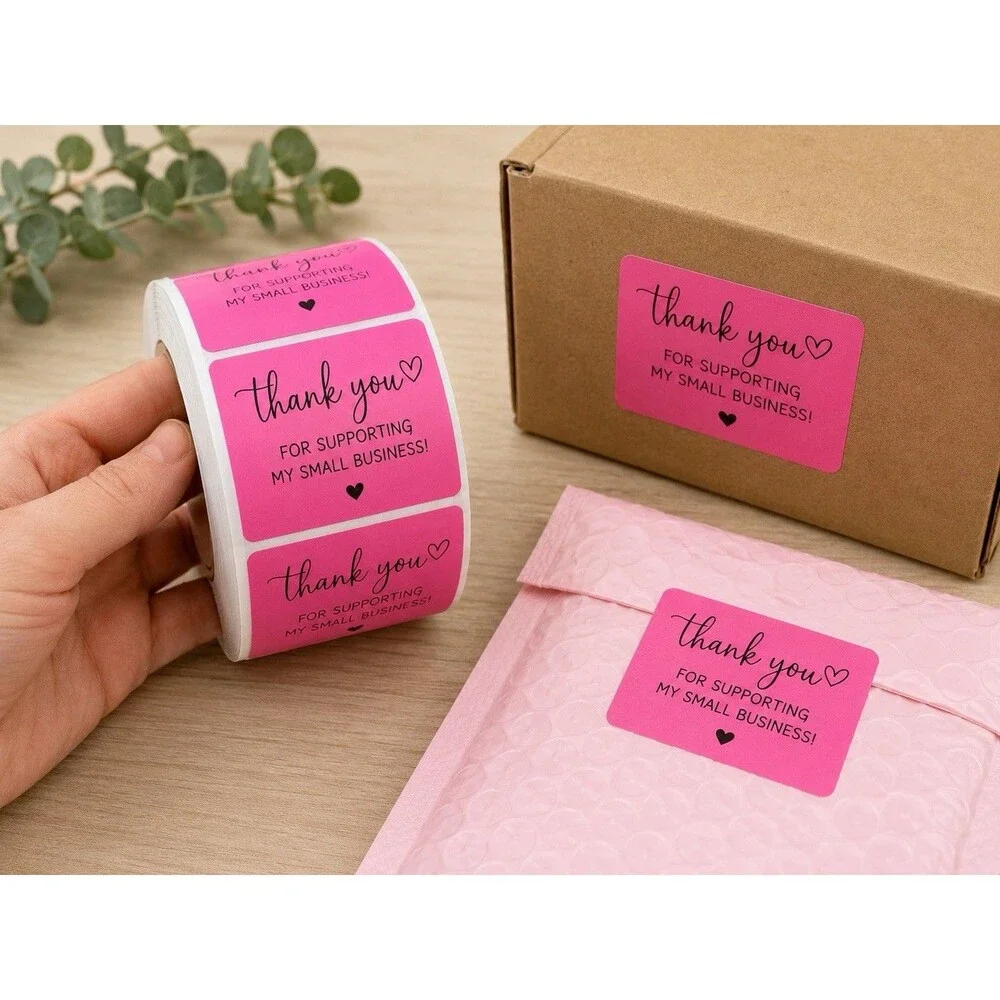 Pink Thermal Labels 1000 Sticker Roll Shipping Stickers Thank You Stickers